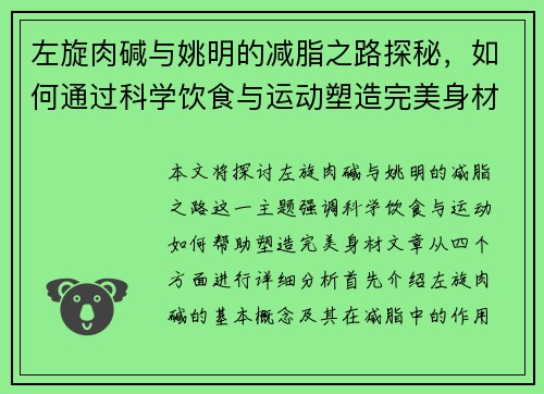左旋肉碱与姚明的减脂之路探秘，如何通过科学饮食与运动塑造完美身材